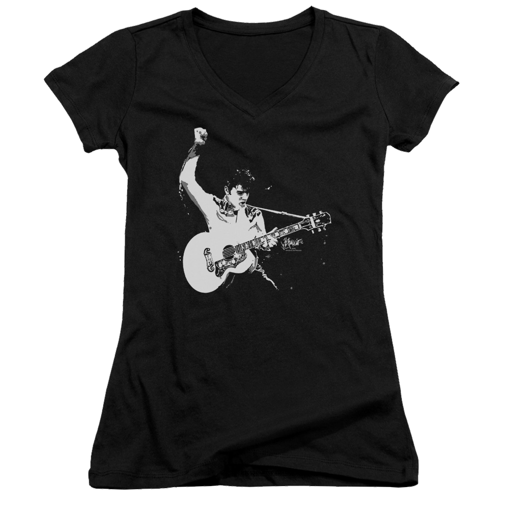 Elvis Presley Black And White Guitarman - Juniors V-Neck T-Shirt Juniors V-Neck T-Shirt Elvis Presley