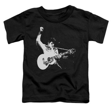Black toddler t-shirt with Elvis Presley Black And White Guitarman graphic