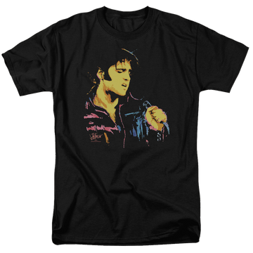Black men's regular fit t-shirt with Elvis Presley Neon Elvis graphic