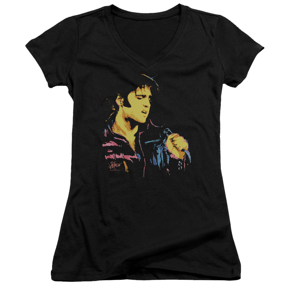 Elvis Presley Neon Elvis - Juniors V-Neck T-Shirt Juniors V-Neck T-Shirt Elvis Presley