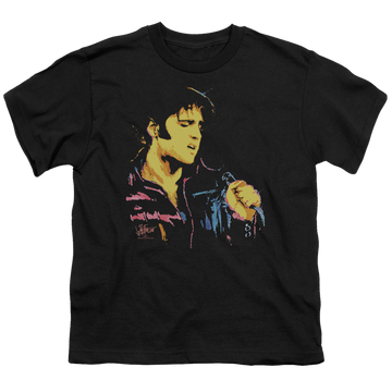 Black kid's t-shirt for ages 4 to 7 with Elvis Presley Neon Elvis graphic