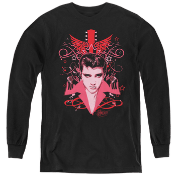 Black youth long sleeve t-shirt with Elvis Presley Lets Face It graphic