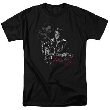 Black men's regular fit t-shirt with Elvis Presley Show Stopper graphic