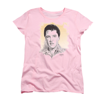 Pink women's t-shirt with Elvis Presley Matinee Idol graphic
