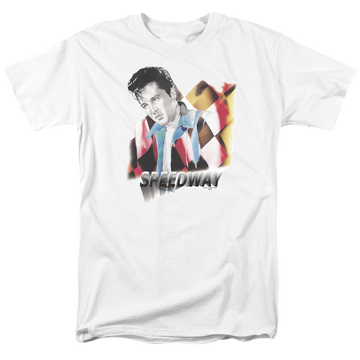 White men's regular fit t-shirt with Elvis Presley Speedway graphic