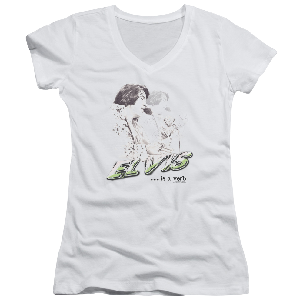 Elvis Presley Elvis Is A Verb - Juniors V-Neck T-Shirt Juniors V-Neck T-Shirt Elvis Presley