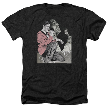 Charcoal men's heather t-shirt with Elvis Presley Rock N Roll Smoke graphic