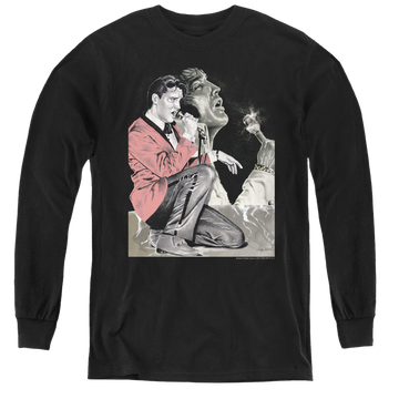 Black youth long sleeve t-shirt with Elvis Presley Rock N Roll Smoke graphic