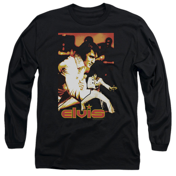 Black men's long sleeve t-shirt with Elvis Presley Showman graphic