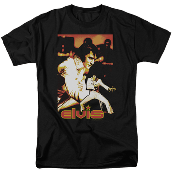 Black men's regular fit t-shirt with Elvis Presley Showman graphic