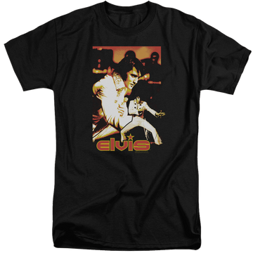 Black men's tall fit t-shirt with Elvis Presley Showman graphic