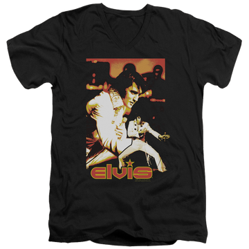 Black men's v-neck t-shirt with Elvis Presley Showman graphic