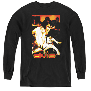 Black youth long sleeve t-shirt with Elvis Presley Showman graphic