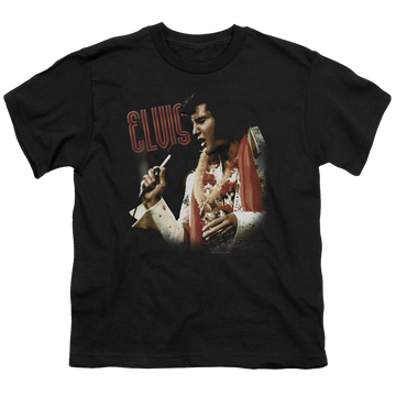 Black youth t-shirt for ages 8 to 12 with Elvis Presley Soulful graphic