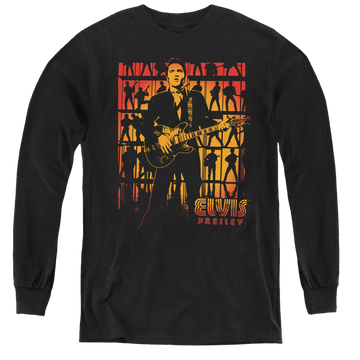 Black youth long sleeve t-shirt with Elvis Presley Comeback Spotlight graphic