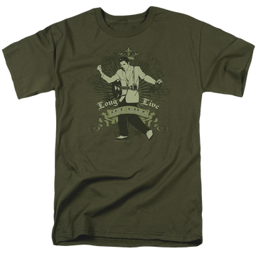 Military green men's regular fit t-shirt with Elvis Presley Long Live The King graphic