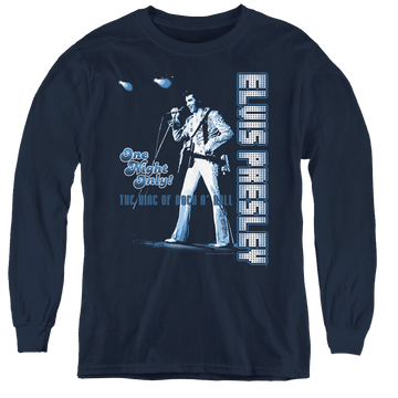 Navy youth long sleeve t-shirt with Elvis Presley One Night Only graphic