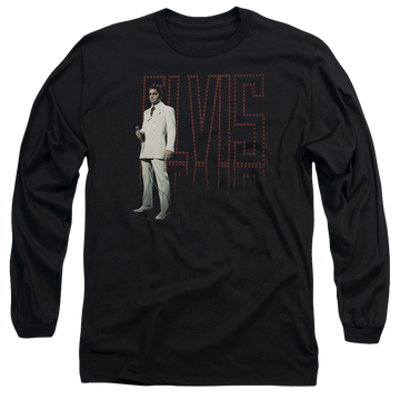Black men's long sleeve t-shirt with Elvis Presley White Suit graphic