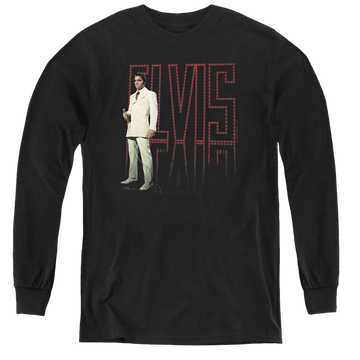 Black youth long sleeve t-shirt with Elvis Presley White Suit graphic