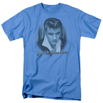 Carolina blue men's regular fit t-shirt with Elvis Presley Blue Suede Fade graphic