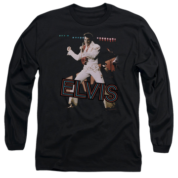 Black men's long sleeve t-shirt with Elvis Presley Hit The Lights graphic
