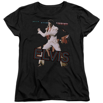 Black women's t-shirt with Elvis Presley Hit The Lights graphic