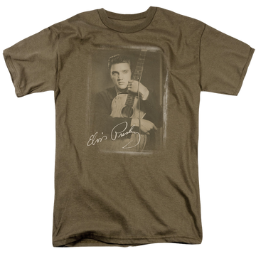 Safari green men's regular fit t-shirt with Elvis Presley Guitar Man graphic