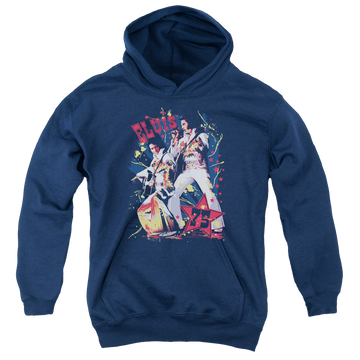Navy youth hoodie for ages 8 to 12 with Elvis Presley Eagle Elvis graphic