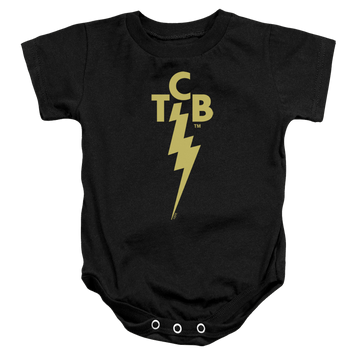 Black baby bodysuit with Elvis Presley Tcb Logo graphic