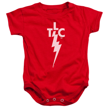 Red baby bodysuit with Elvis Presley Tlc Logo graphic