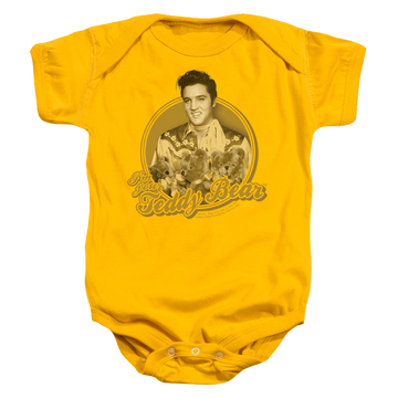 Gold baby bodysuit with Elvis Presley Teddy Bear graphic