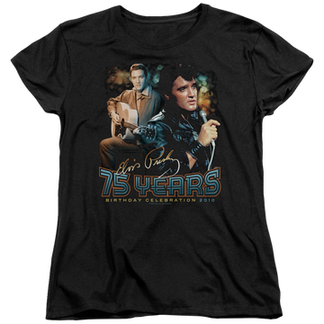 Black women's t-shirt with Elvis Presley 75 Years graphic