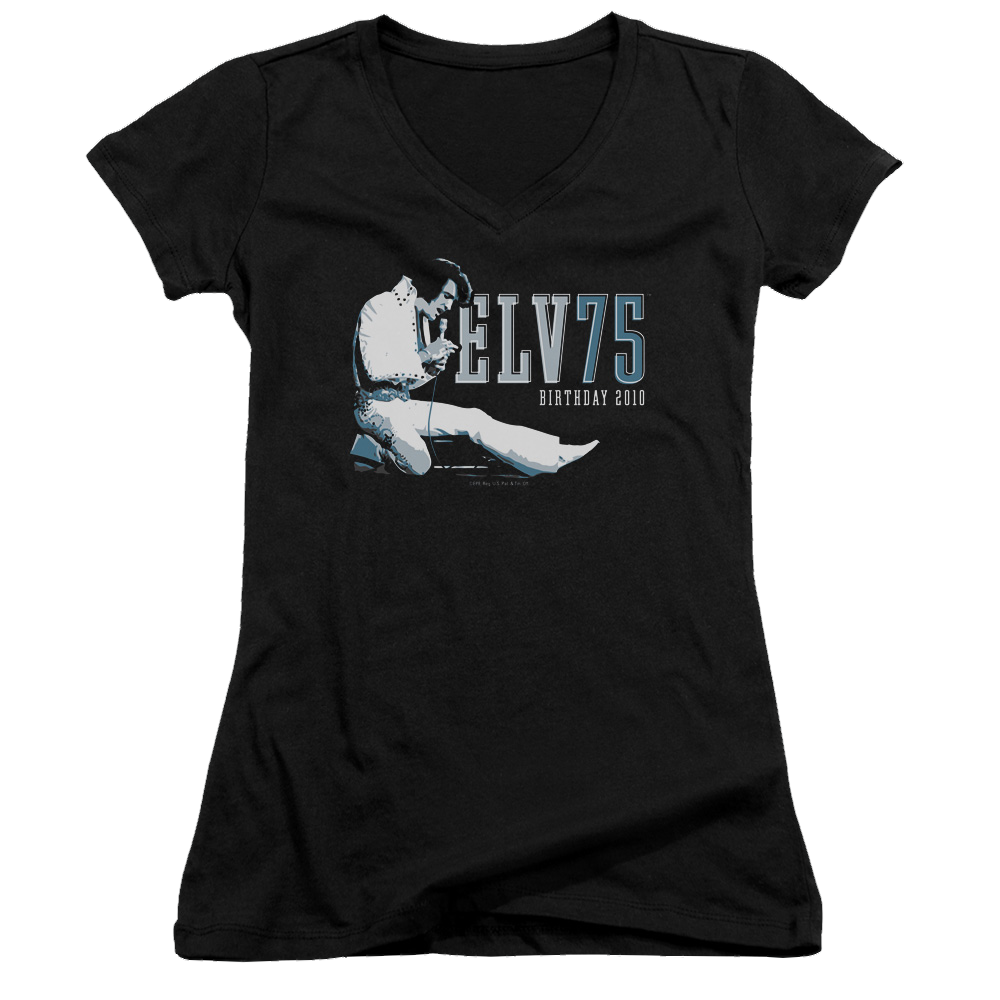 Elvis Presley Elv 75 Logo - Juniors V-Neck T-Shirt Juniors V-Neck T-Shirt Elvis Presley