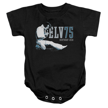 Black baby bodysuit with Elvis Presley Elv 75 Logo graphic