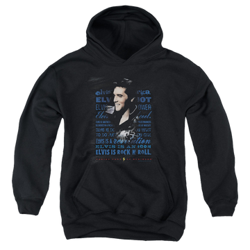 Black youth hoodie for ages 8 to 12 with Elvis Presley Icon graphic