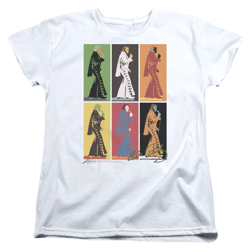 White women's t-shirt with Elvis Presley Retro Boxes graphic