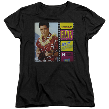 Black women's t-shirt with Elvis Presley Blue Hawaii Album graphic