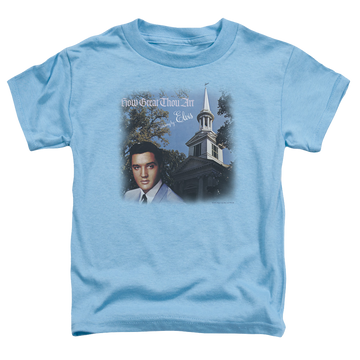 Carolina blue toddler t-shirt with Elvis Presley How Great Thou Art graphic