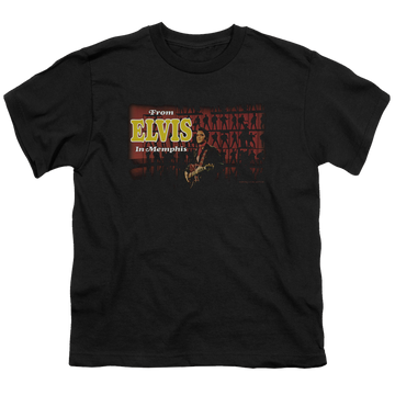 Black kid's t-shirt for ages 4 to 7 with Elvis Presley From Elvis In Memphis graphic