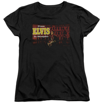 Black women's t-shirt with Elvis Presley From Elvis In Memphis graphic