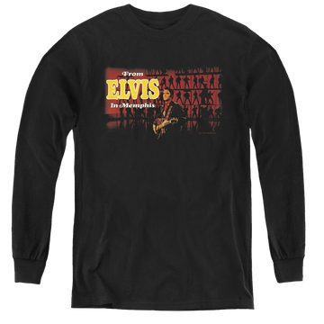 Black youth long sleeve t-shirt with Elvis Presley From Elvis In Memphis graphic