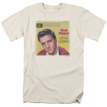 Cream men's regular fit t-shirt with Elvis Presley King Creole Soundtrack graphic