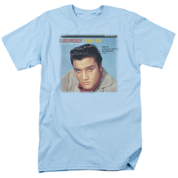 Carolina blue men's regular fit t-shirt with Elvis Presley Loving You Soundtrack graphic