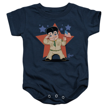 Navy baby bodysuit with Elvis Presley Lil G I graphic