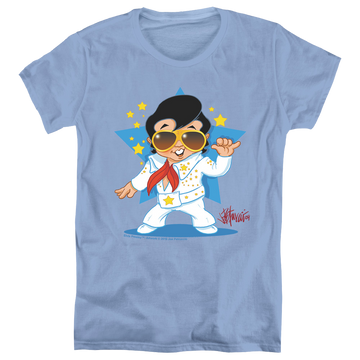 Carolina blue women's t-shirt with Elvis Presley Jumpsuit graphic
