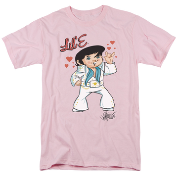Pink men's regular fit t-shirt with Elvis Presley Lil E graphic