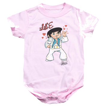 Pink baby bodysuit with Elvis Presley Lil E graphic