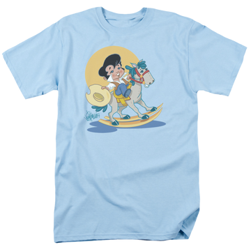 Light blue men's regular fit t-shirt with Elvis Presley Yip E graphic