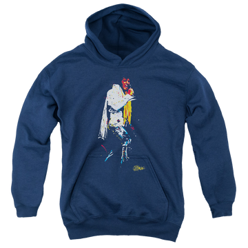 Navy youth hoodie for ages 8 to 12 with Elvis Presley Yellow Scarf graphic