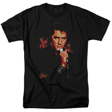 Black men's regular fit t-shirt with Elvis Presley Trouble graphic